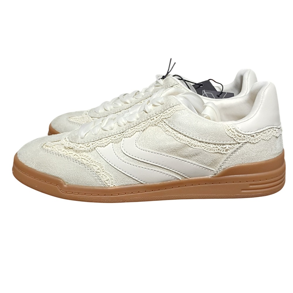 NEW Madden NYC Womens Low Sneaker Bone Lace Trim Ribbon Laces Gum Sole 9